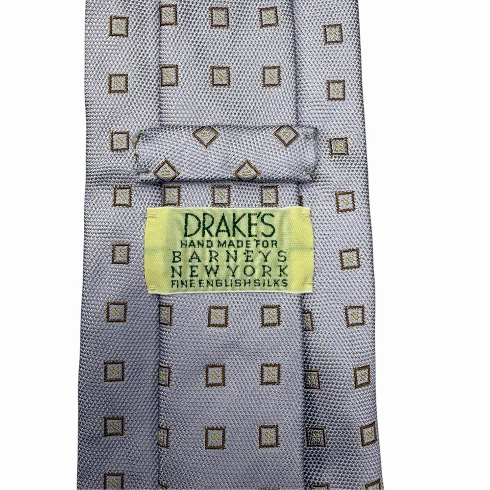 Drake's Men's Tie Lilac Purple Geometric Squares Silk England 3 7/8" (W) 64" (L)